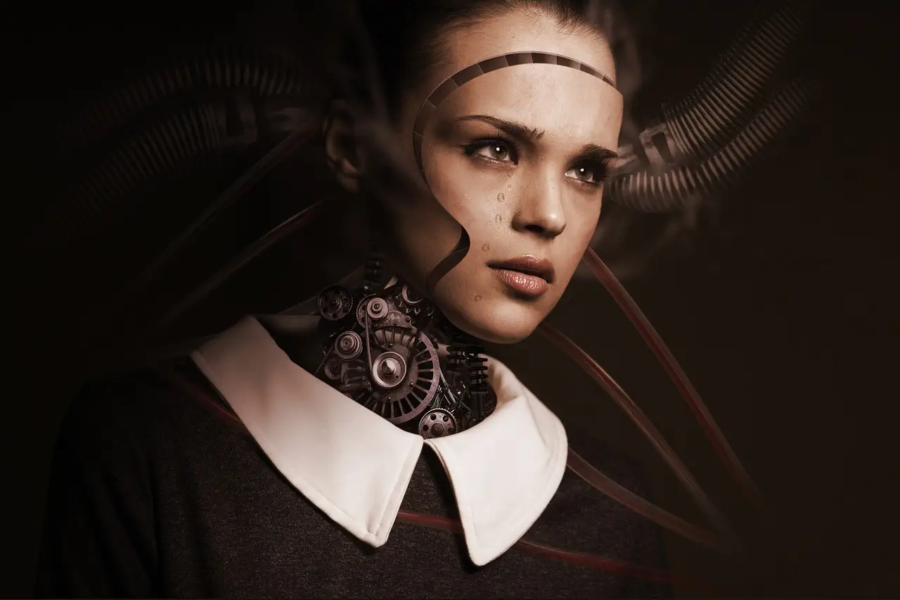robot, woman, face, cry